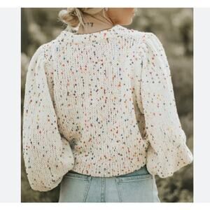 Altar’d State White Multicolor Boho Cropped front Knitted Sweater Women's Small